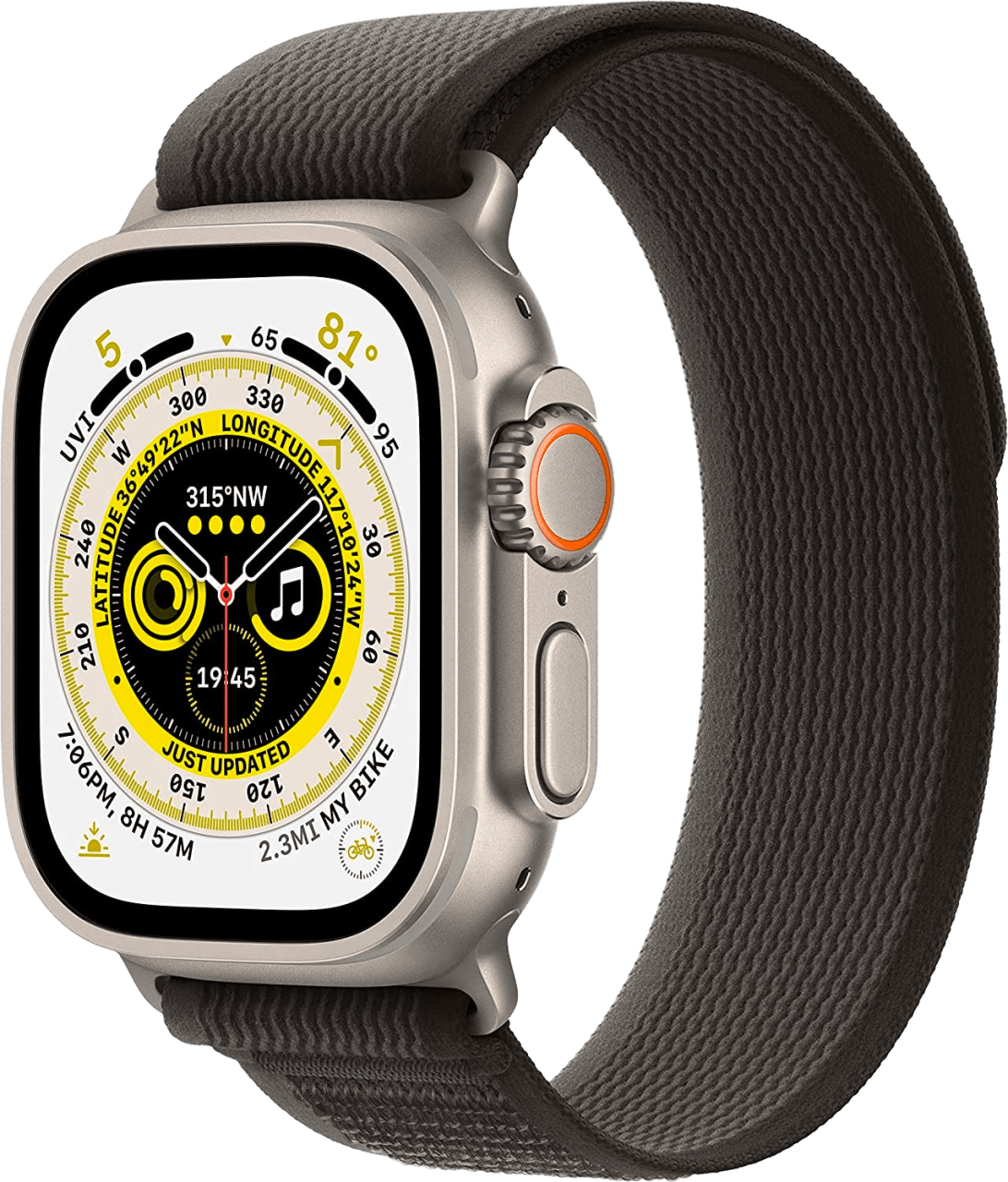Schwarz/Grau Apple Watch Ultra GPS + Cellular, Silver Titanium Case and Trail Loop, S/M.1