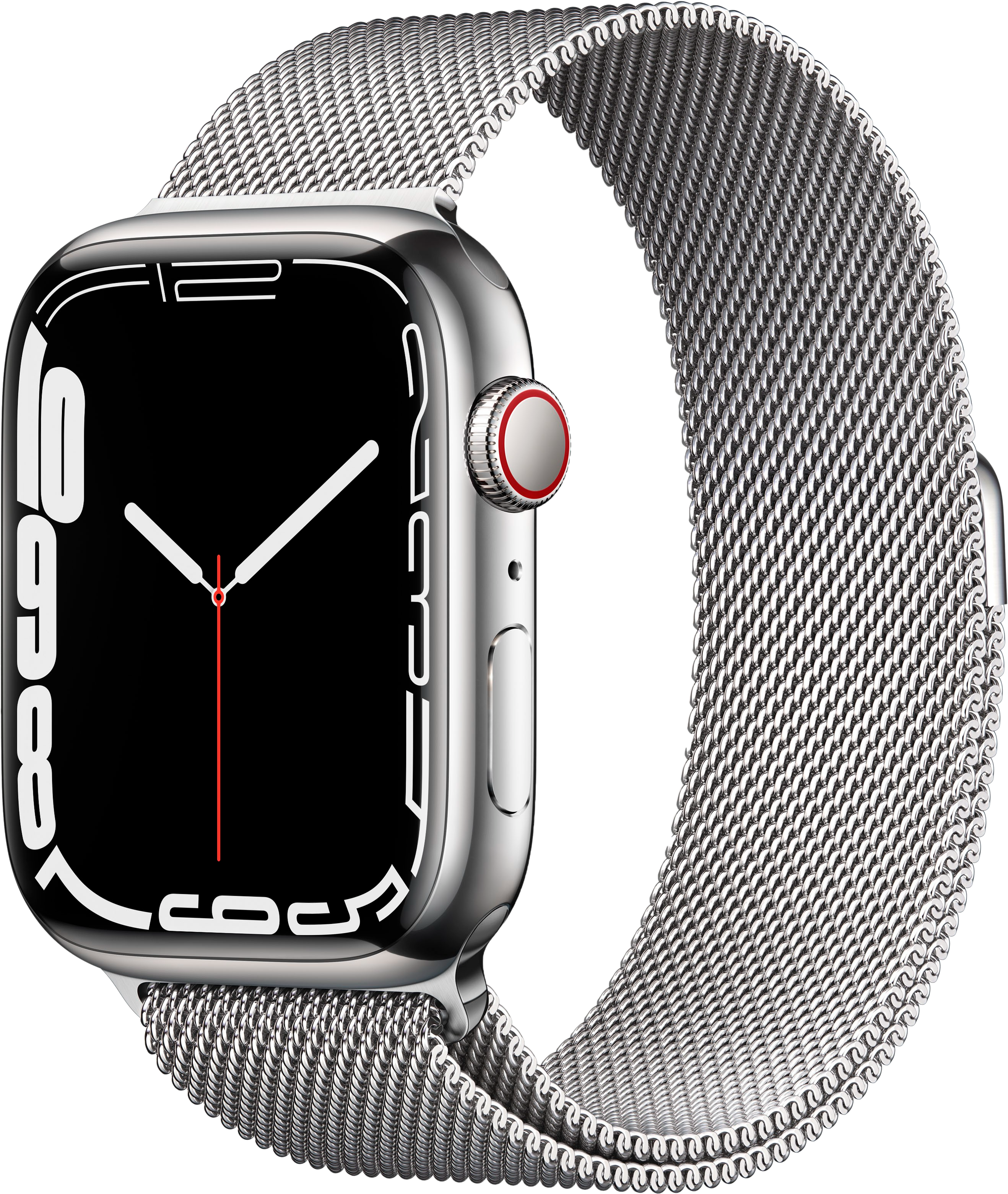 Silver Apple Watch Series 7 GPS + Cellular, Stainless Steel Case and Milanese Loop, 45mm.1