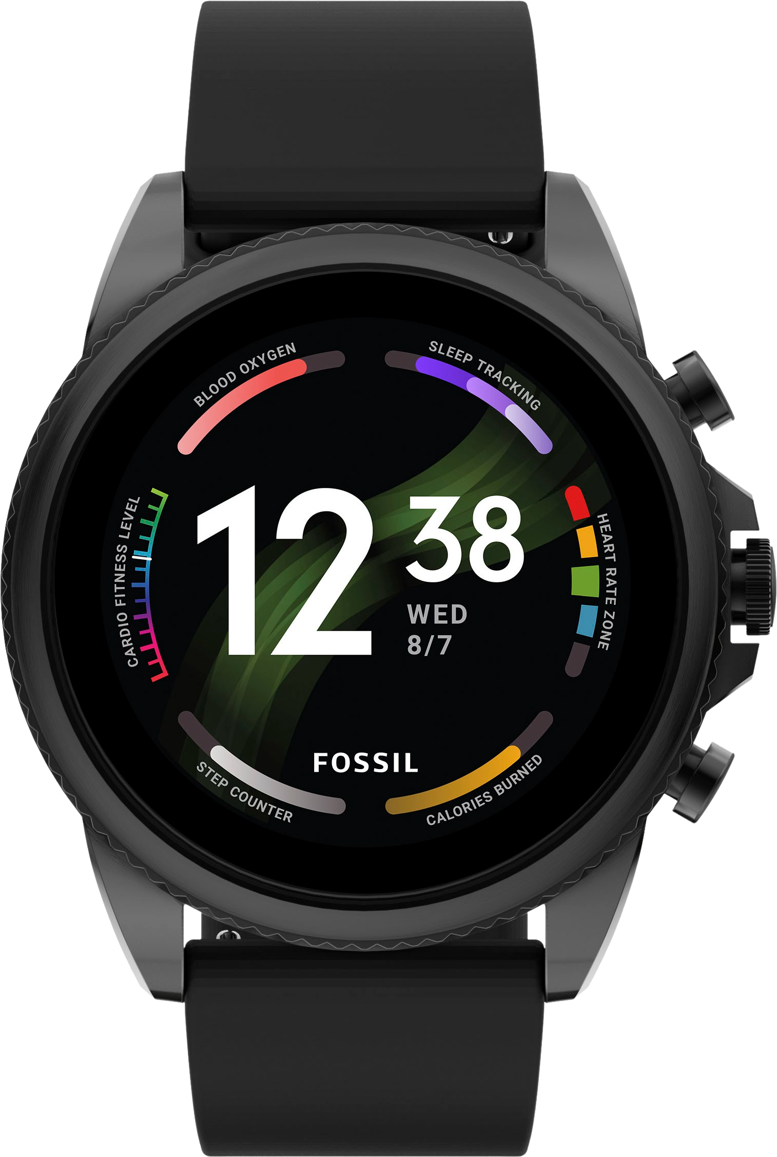 Black Fossil Gen 6, Stainless Steel Case & Silicone Band, 44mm.1