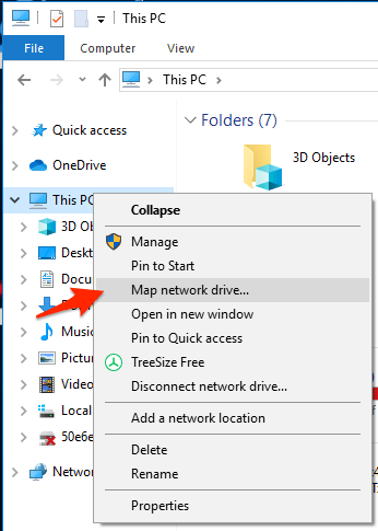 Windows Explorer -> right Click This PC -> Map network drive...