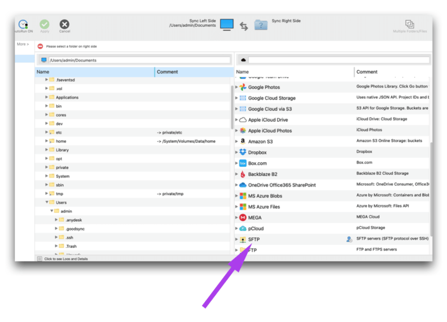 backup local mac to sftp to go