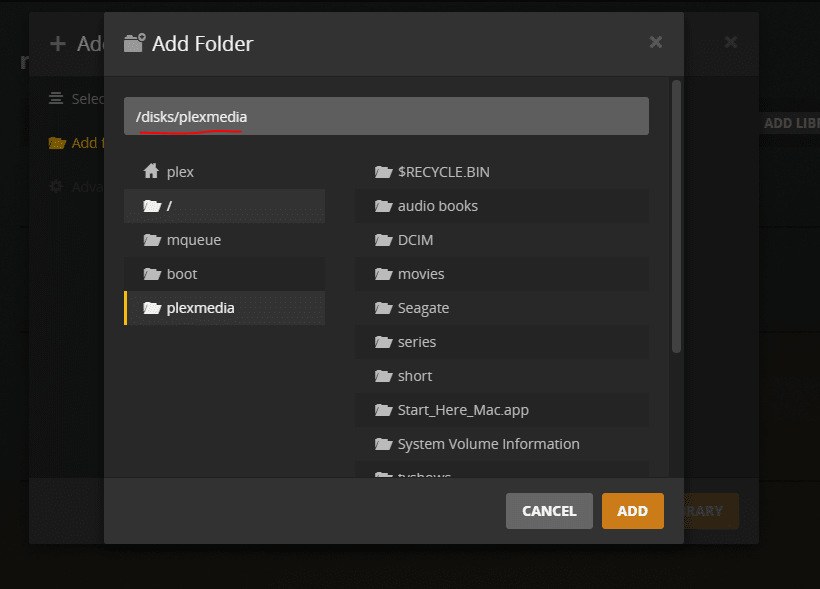 Add external drive from Plex interface