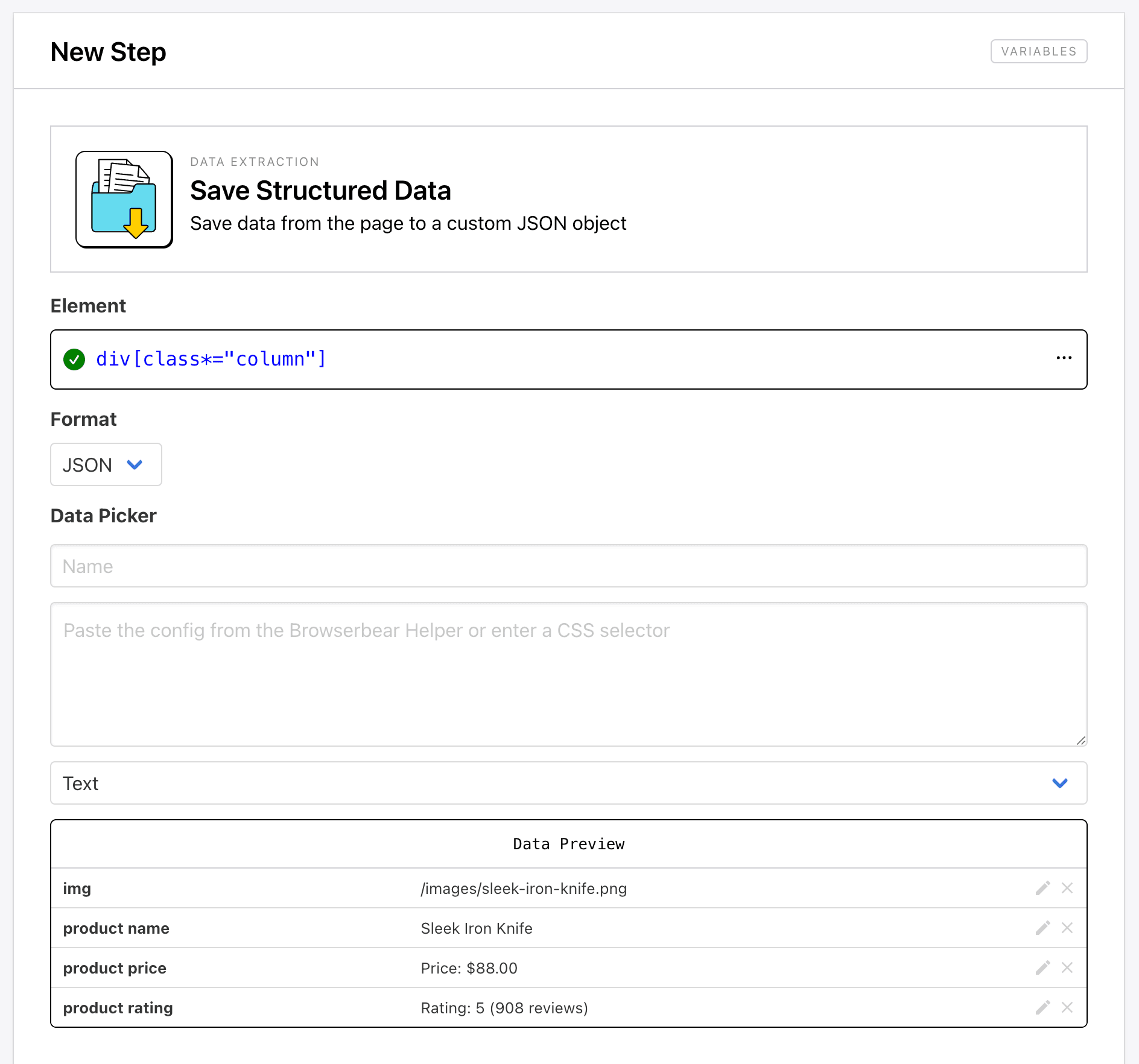 Screenshot of Roborabbit save structured data step