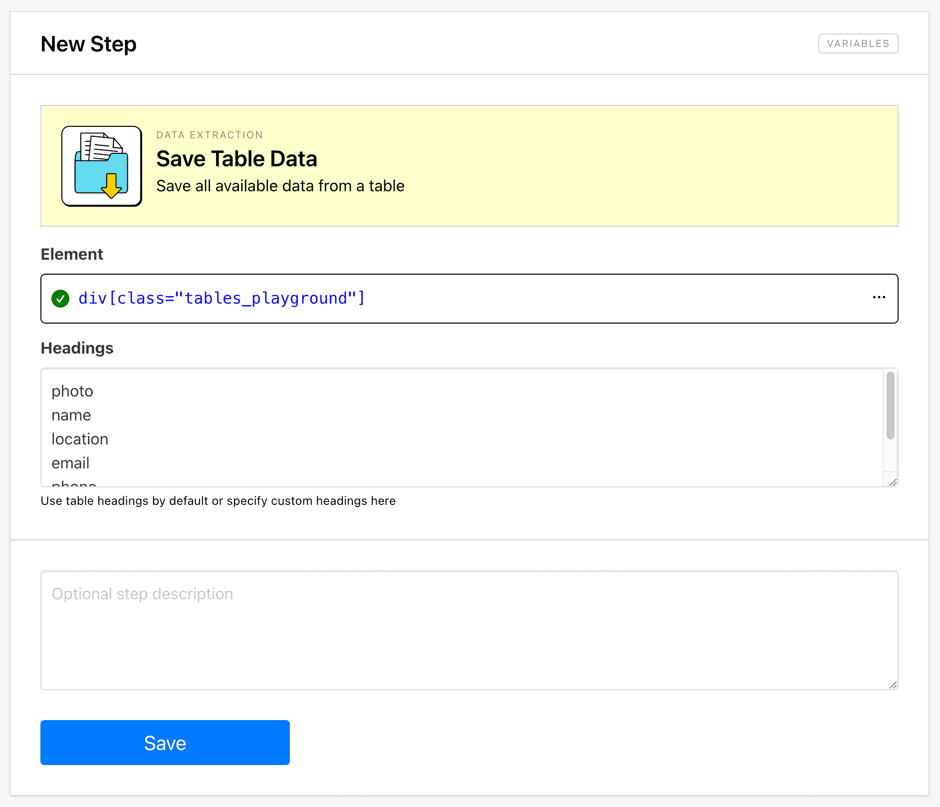 Screenshot of Roborabbit save table data step