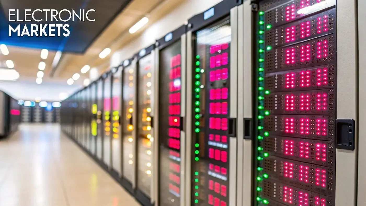 A futuristic digital interface showing stock market data and charts