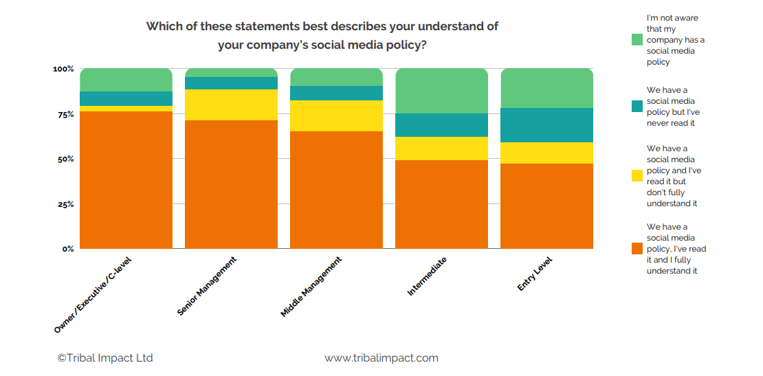 Owners. executives and C-suite staff understand the risks of social media but all groups express some uncertainty (graphic: Tribal Impact)
