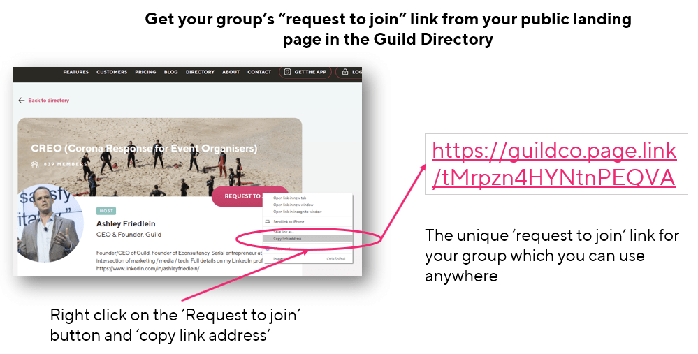 Request to join link for a Guild group