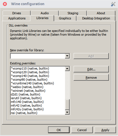 Wine dll override code