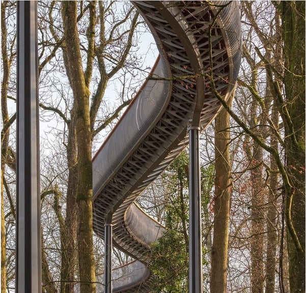 View looking up at the Viper elevated walkway at the Newt in Somerset