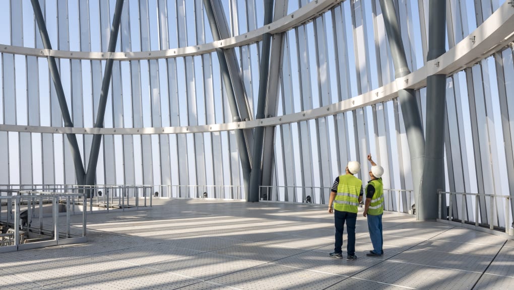 View of two people inside the Tianjin CTF Finance Center