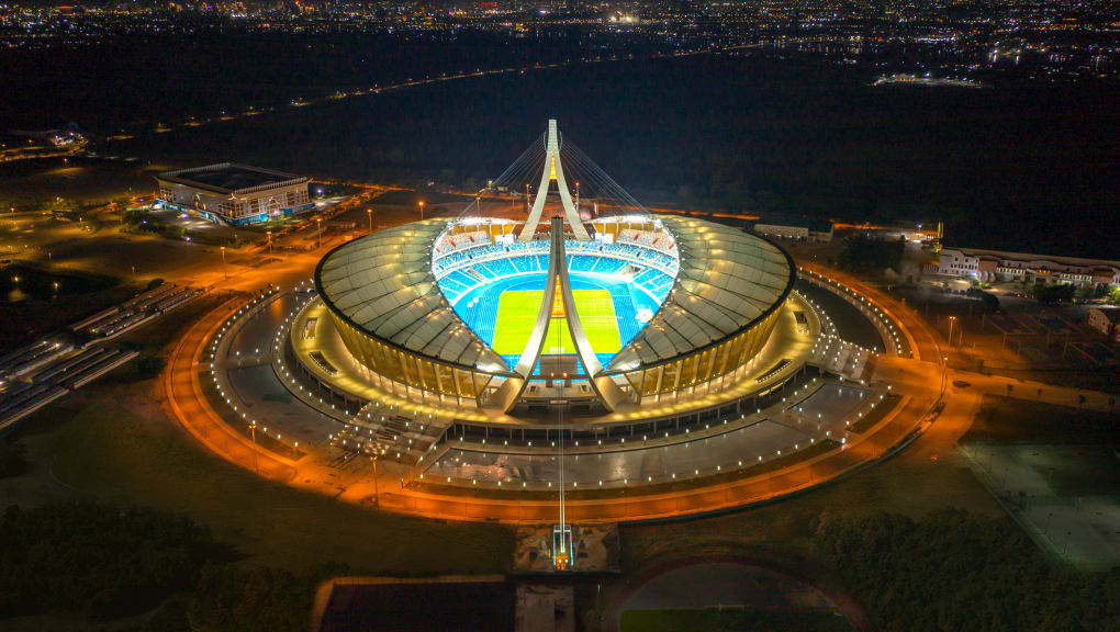 Exterior night view of Morodok Techo National Stadium