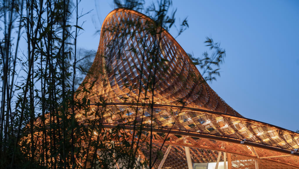 Exterior view of the Bamboo and Rattan Pavilion of the 10th China Flower Expo