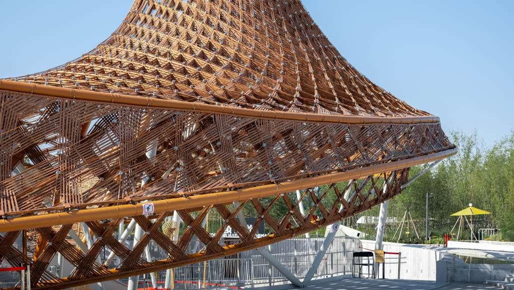 Exterior view of the Bamboo and Rattan Pavilion of the 10th China Flower Expo