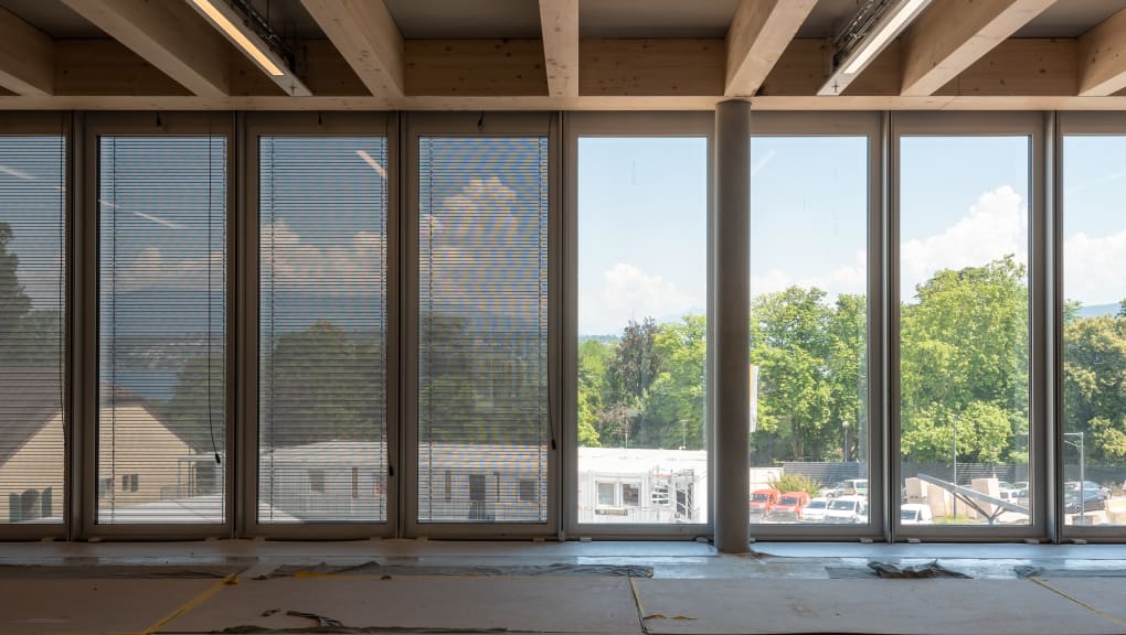 Interior view of windows within the UN Office at Geneva