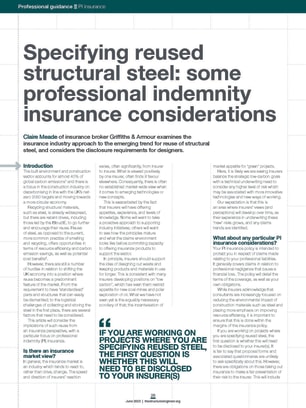 Specifying reused structural steel: some professional indemnity insurance considerations