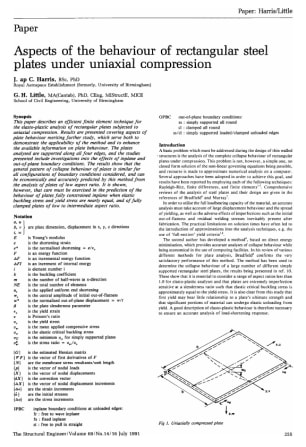 Aspects of the Behaviour of Rectangular Steel Plates Under Uniaxial Compression