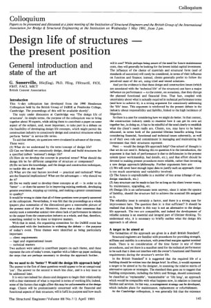 Colloquium on Design Life of Structures - the Present Position. General Introduction and State of th