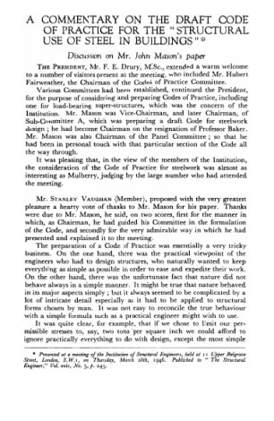 A Commentary on the Draft Code of Practice for the Structural Use of Steel in Buildings. Discussion 