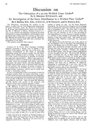 Discussion on The Fabrication of a 90-ton Welded Crane Girder By E. Ibbotson, M.I.Struct.E., and and