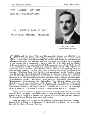 The History of the Institution Branches VI. South Wales and Monmouthshire Branch