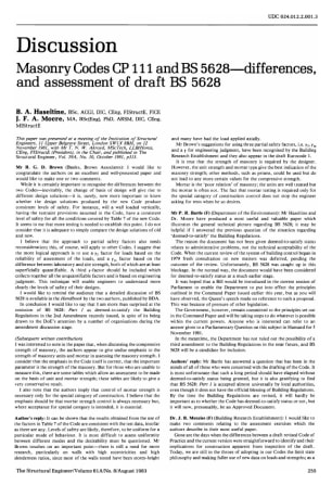 Discussion on Masonry Codes CP 111 and BS 5628 - Differences and Assessment of Draft BS 5628 by B.A.