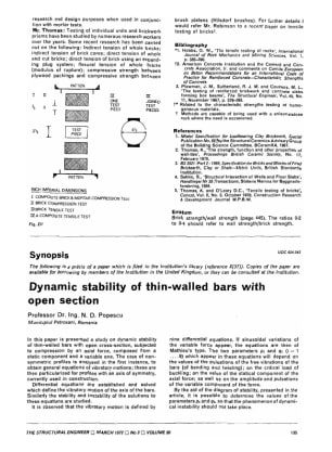 Synpopsis Dynamic Stability of Thin-walled Bars with Open Section by Professor Dr. Ing. N. D. Popesc