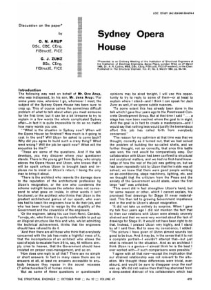 Sydney Opera House. Discussion on the Paper by O.N. Arup and G.J. Zunz