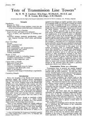 Tests of Transmission Line Towers