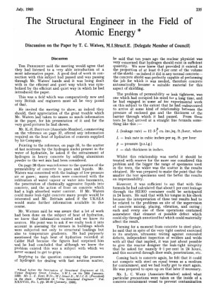 The Structural Engineer in the Field of Atomic Energy Discussion on the Paper by T. C. Waters, M.I.S
