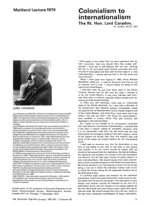 Maitland Lecture 1976 Colonialism to Internationalism