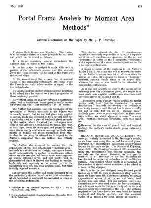 Portal Frame Analysis by Moment Area Methods Written Discussion on the Paper by Mr. J. F. Horridge