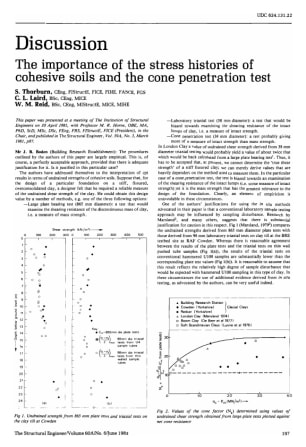 Discussion on The Importance of the Stress Histories of Cohesive Soils and the Cone Penetration Test