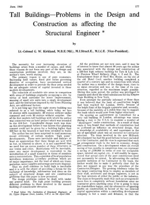 Tall Buildings-Problems in the Design and Construction as affecting the Structural Engineer