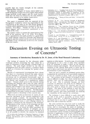 Discussion Evening on Ultrasonic Testing of Concrete Summary of Introductory Remarks by Dr. R. Jones