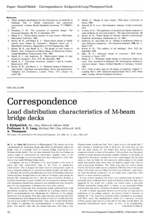 Correspondence on Load Distribution Characteristics of M-Beam Bridge Decks by J. Kirkpatrick, Profes