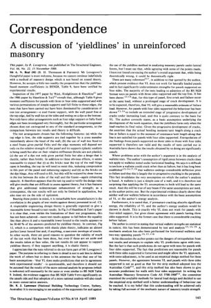Correspondence on A Discussion of 'Yieldlines' in Unreinforced Masonry by R. Lovegrove
