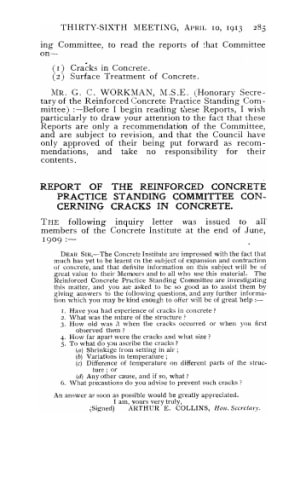 Report of the Reinforced Concrete Practice Standing Committee concerning cracks in concrete