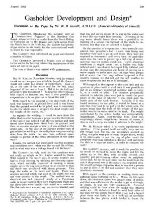 Gasholder Development and Design Discussion on the Paper by Mr. W. R. Garrett