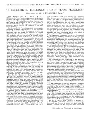 Steelwork in Buildings - Thirty Years' Progress. Discussion on Mr. S. Bylander's Paper