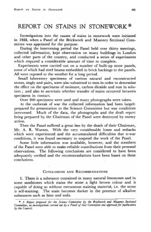 Report on Stains in Stonework