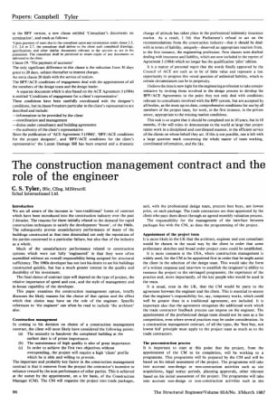 The Construction Management Contract and the Role of the Engineer 