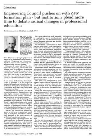Interview by Mike Heath to John D. Allen. Engineering Council Pushes on with New Formation Plan - bu