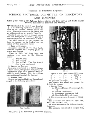Science Sectional Committee on Brickwork and Masonry Report of the Tests of the Adhesion Between Mor