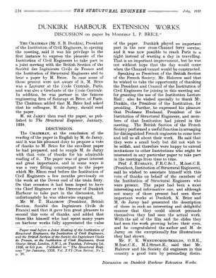 Dunkirk Harbour Extension Works. Discussion on paper by Monsieur L. P. Brice