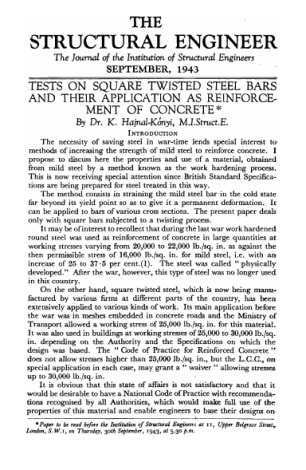 Tests on Square Twisted Steel Bars and their Application as Reinforcement of Concrete