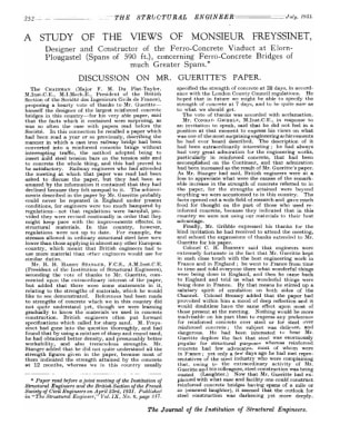 A Study of the Views of Monsieur Freyssinet Discussion on Mr. Gueritte's Paper