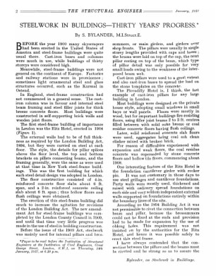Steelwork in Buildings - Thirty Years' Progress