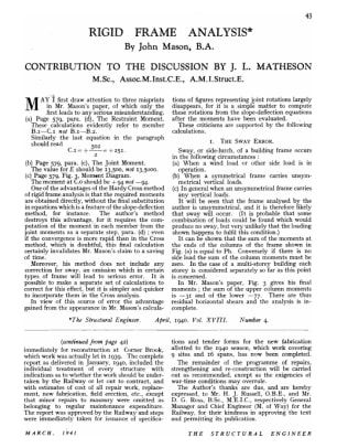 Rigid Frame Analysis By John Mason, B.A. Contribution to the Discussion by J.L. Matheson
