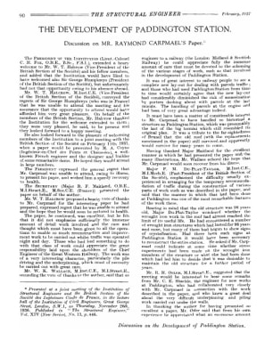 The Development of Paddington Station. Discussion on Mr. Raymond Carpmael's Paper