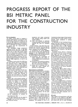 Progress Report of the BSI Metric Panel for the Construction Industry